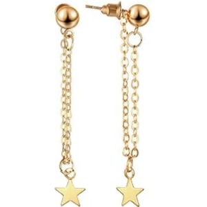 Gold Tiny Star Charm Chain Loop Dangle Stud Earrings Delicate Dainty Stars Loop